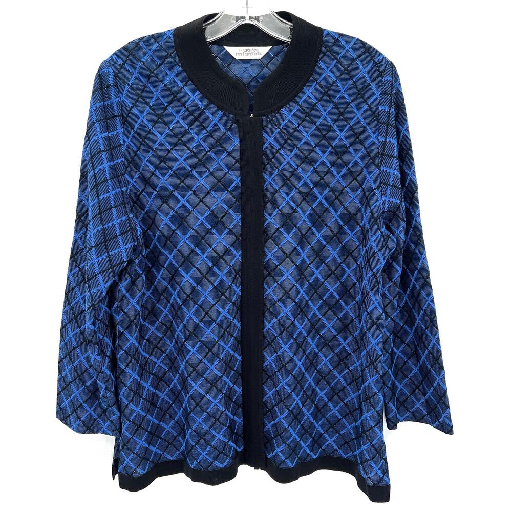 Misook Women’s Full Zip Diamond Pattern Cardigan … - image 1